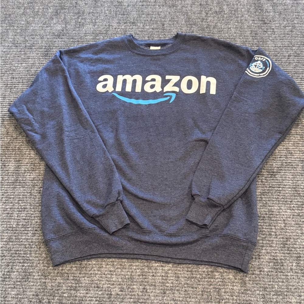 Amazon Adult Navy Blue Logo Crewneck Sweatshirt with Sleeve Patch ORF3 size Med